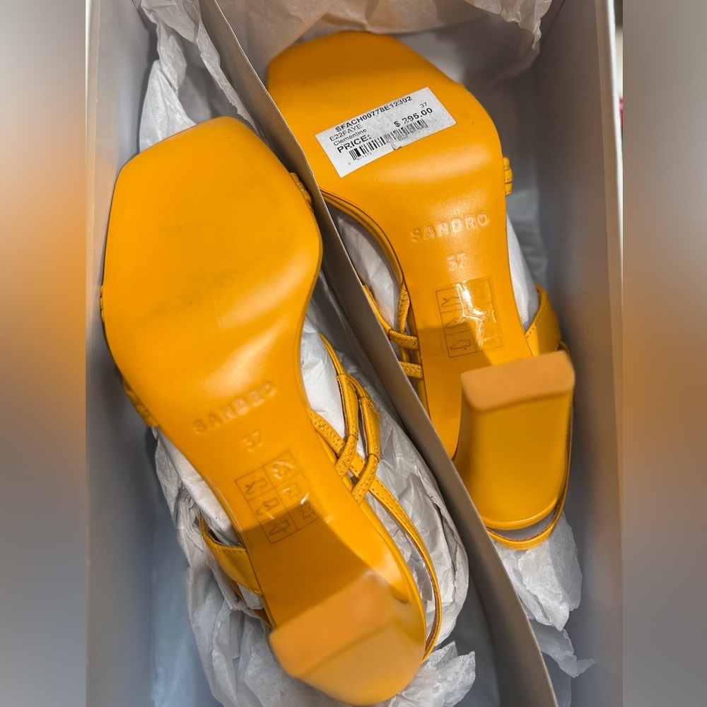 SANDRO Faye Strappy Sandals Block Heels Clementine Leather Shoes 37 6.5 7 NWT - Picture 5 of 5